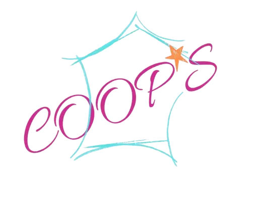 Logo COOP'S France bleu clair avec texte rose violet et étoile orange-jaune